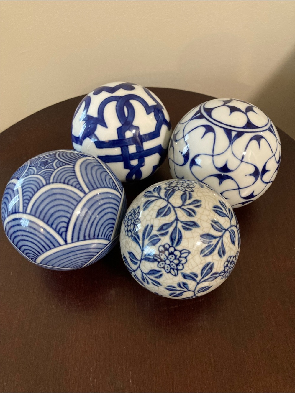 Blue and White Ceramic Decorative Spheres Set - Classic Tabletop Accents